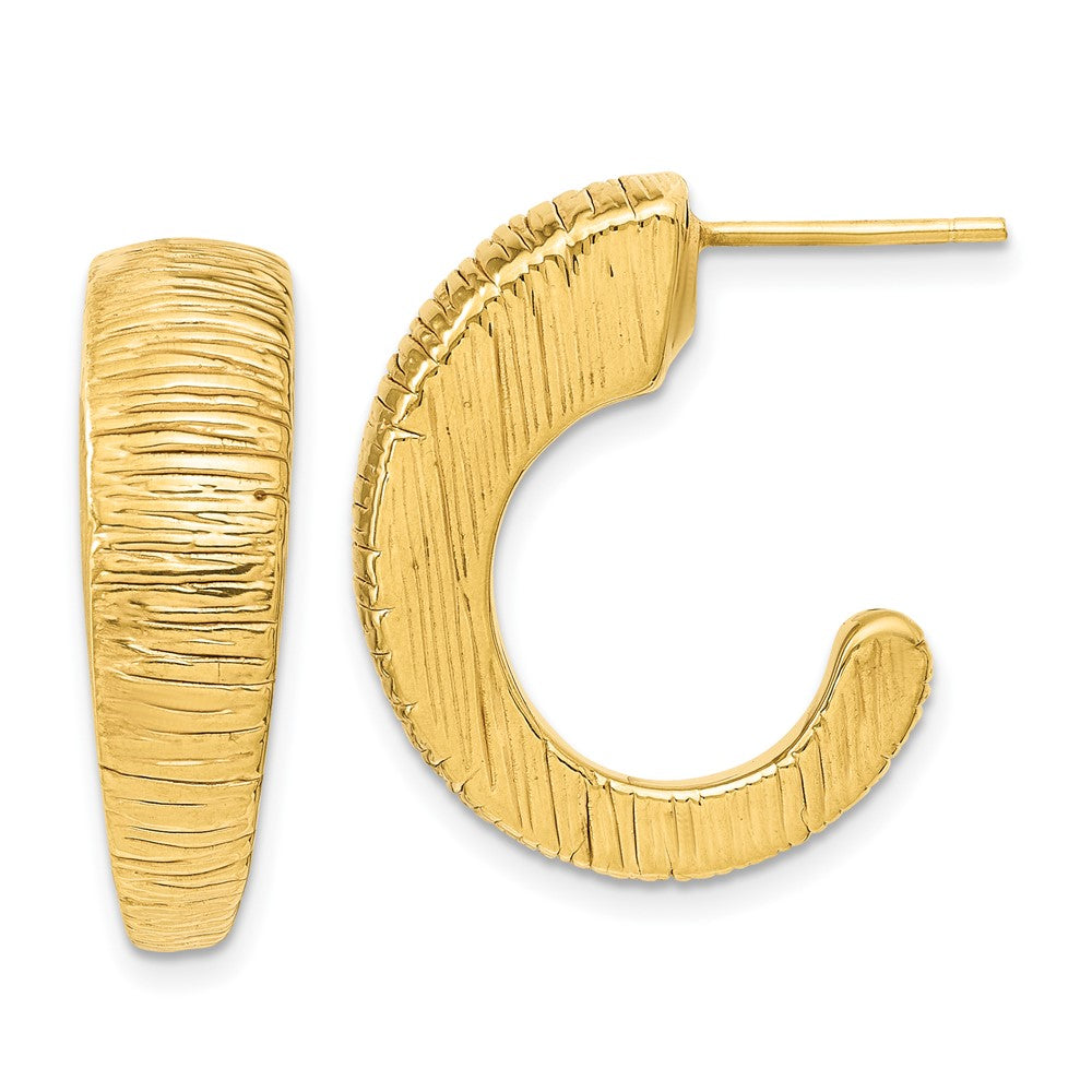 14k Yellow Gold Polished Textured J-hoop Earrings