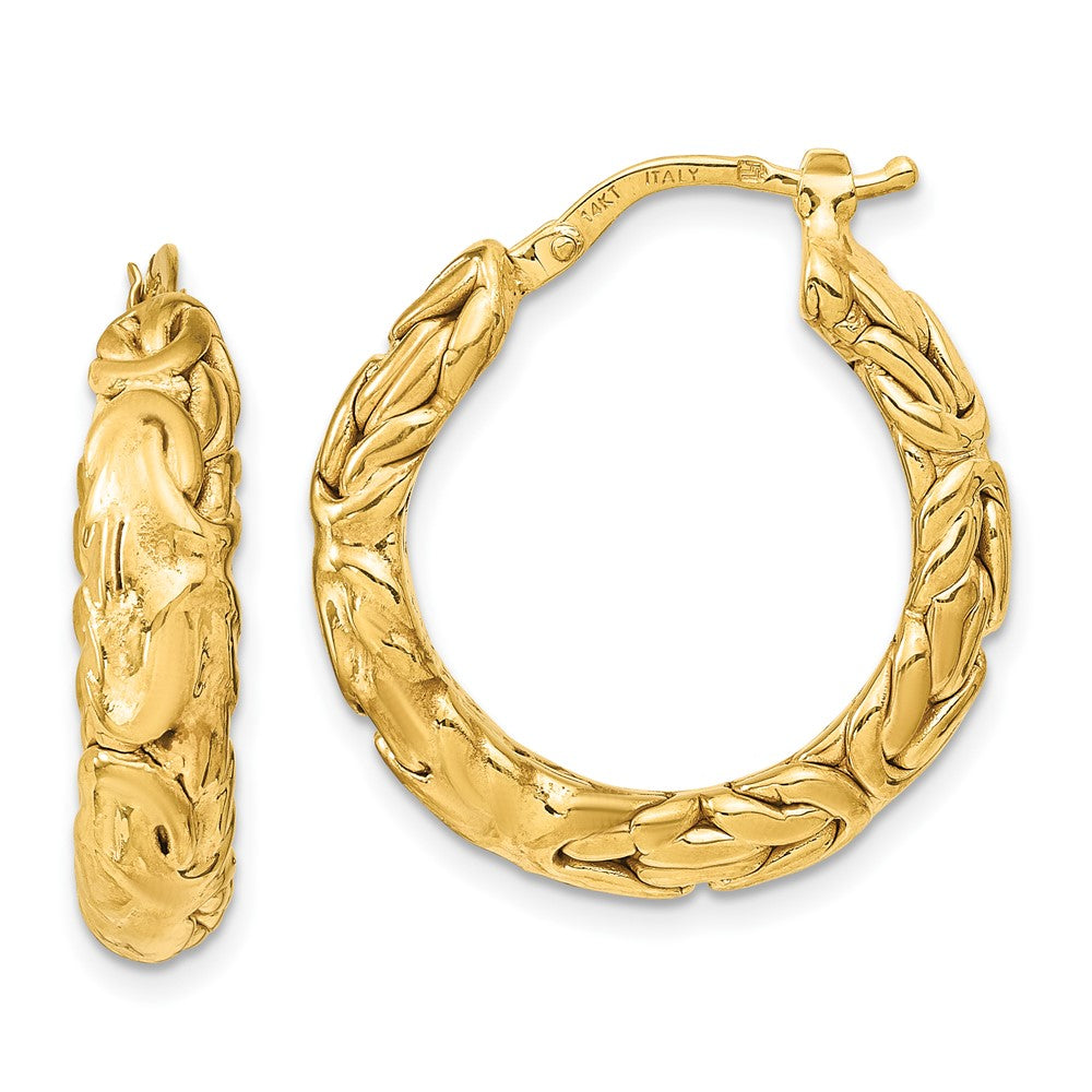 14k Yellow Gold Polished Textured Hoop Earrings