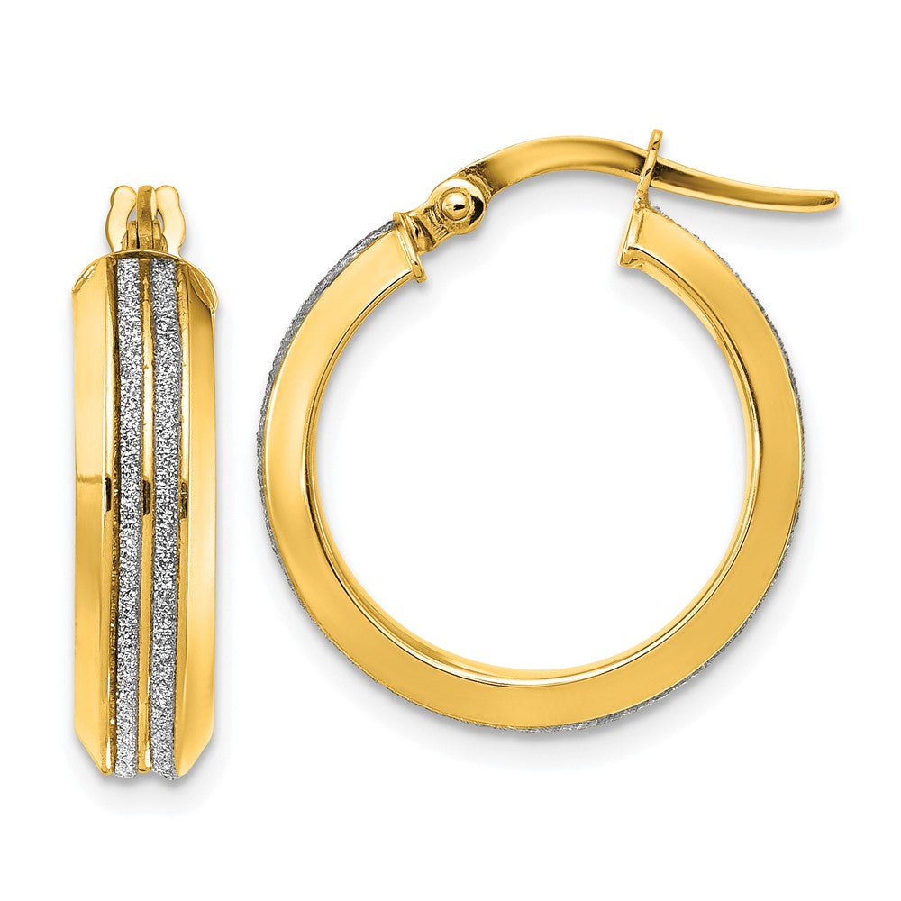 14k Yellow Gold Polished Glitter Infused Hoop Earrings