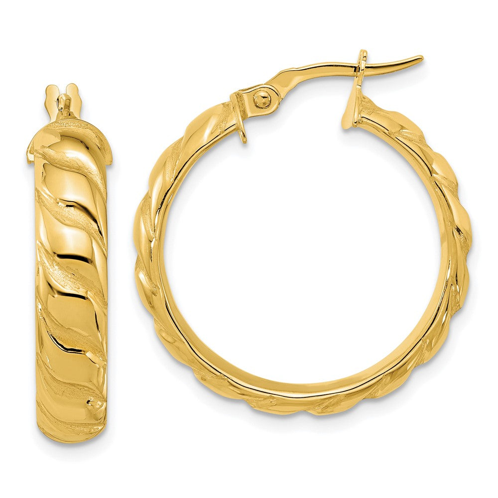 14k Yellow Gold Polished and Twisted Hoop Earrings