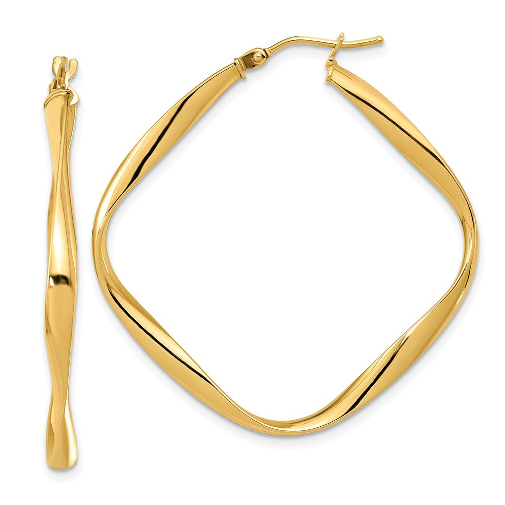 14k Yellow Gold Polished Twisted Square Hoop Earrings