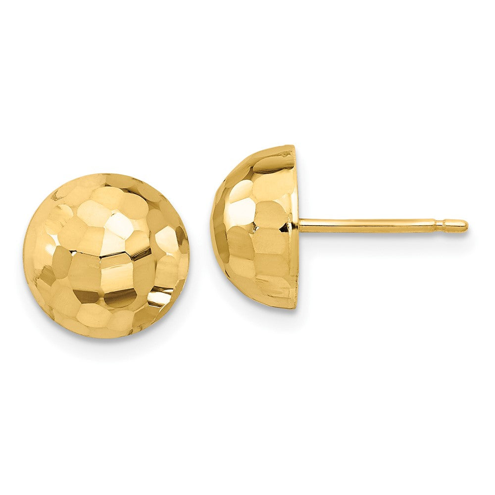 14k Yellow Gold Polished Diamond-Cut 10mm Button Stud Earrings