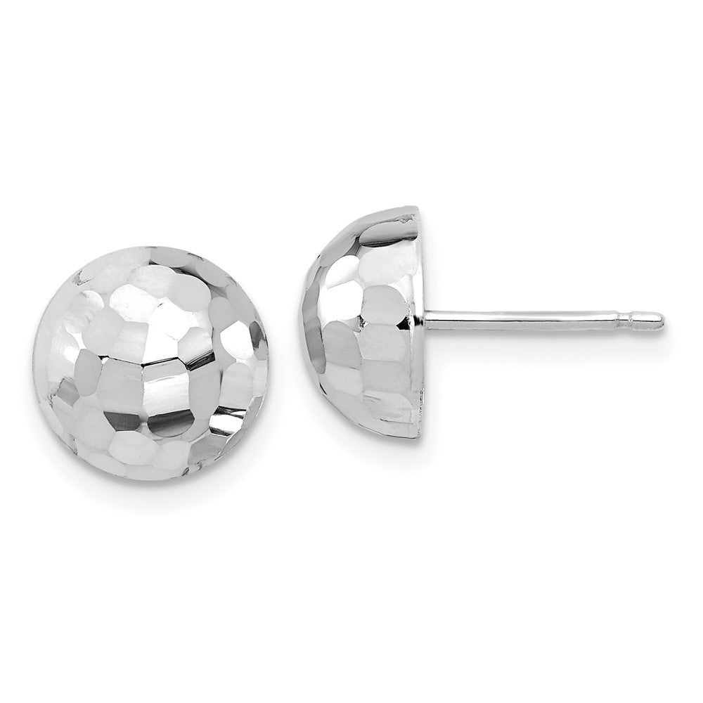 14K White Gold Polished Diamond-Cut 10mm Button Stud Earrings
