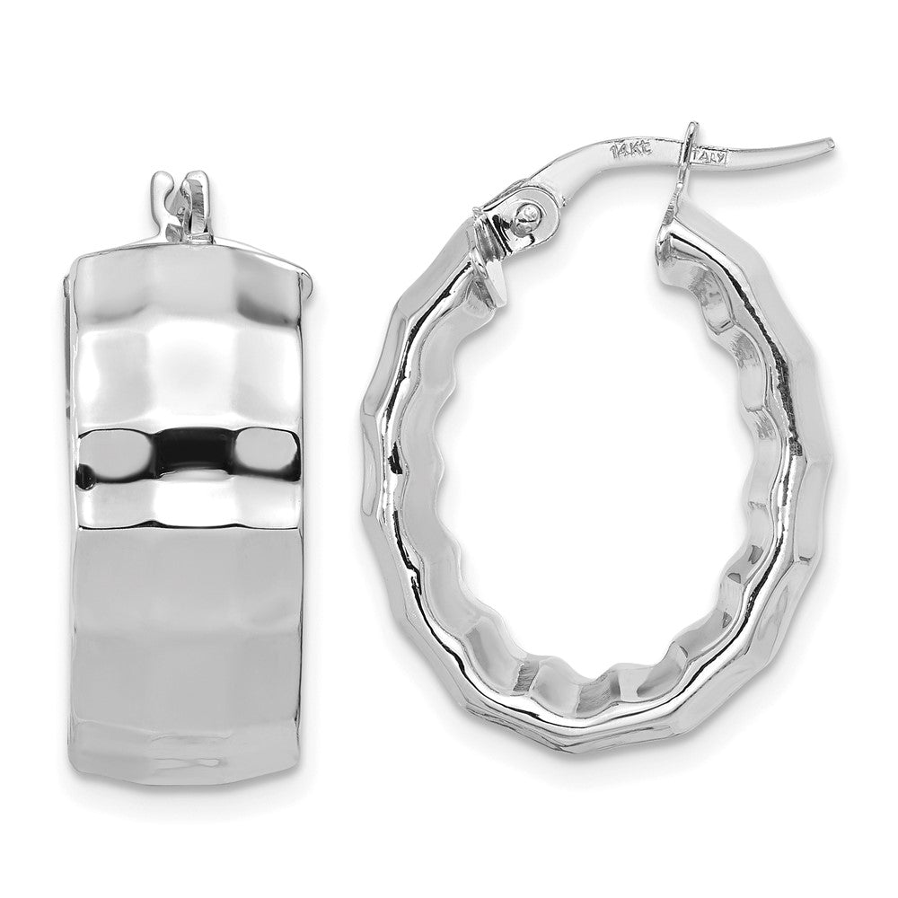 14k White Gold Polished Textured Oval Hoop Earrings