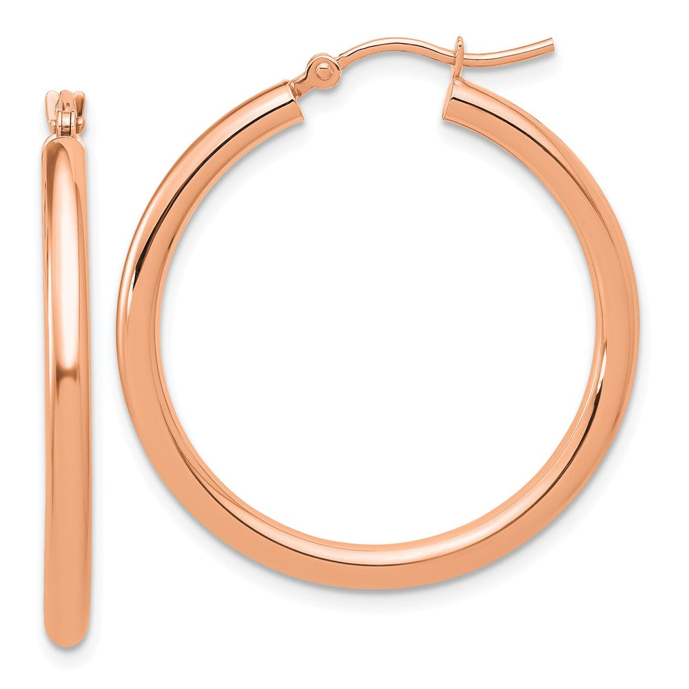 14k Rose Gold Polished 2.5mm Lightweight Tube Hoop Earrings