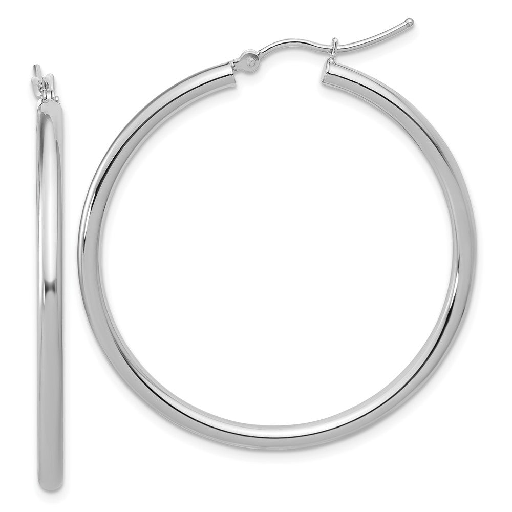 14k White Gold Polished 2.5mm Lightweight Tube Hoop Earrings