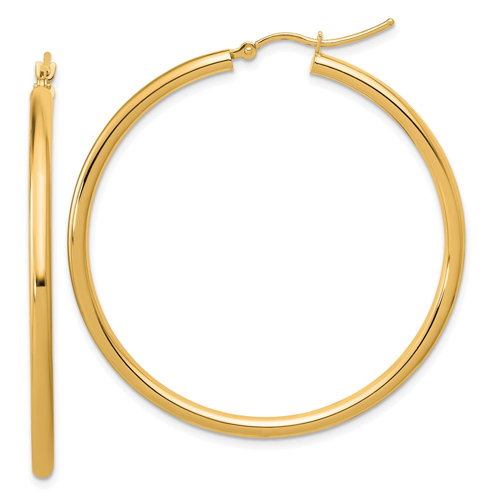14k Yellow Gold Polished 2.5mm Lightweight Tube Hoop Earrings