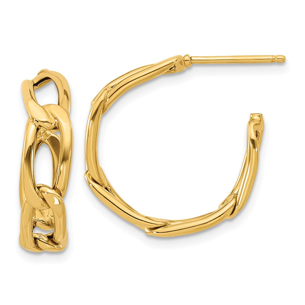 14k Yellow Gold Polished Link Post Hoop Earrings