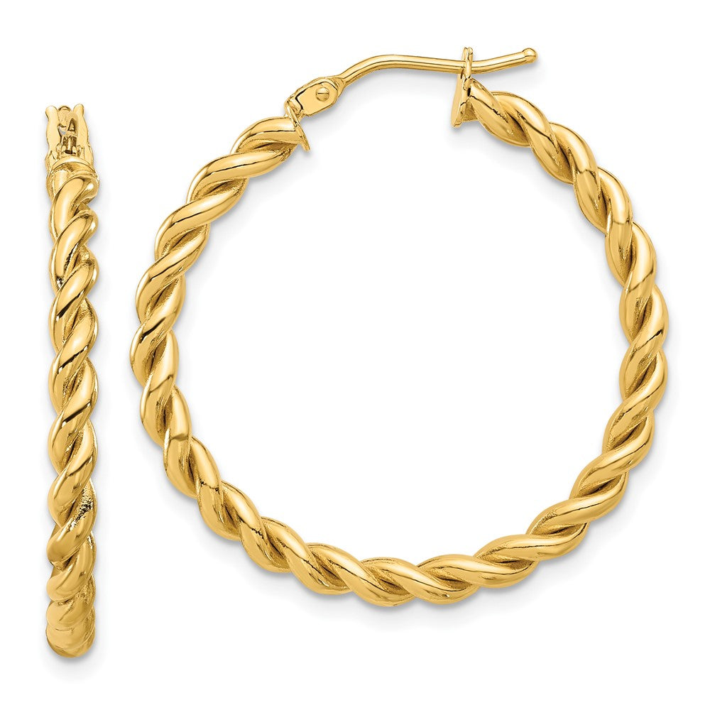 14k Yellow Gold Polished Twist Hoop Earrings