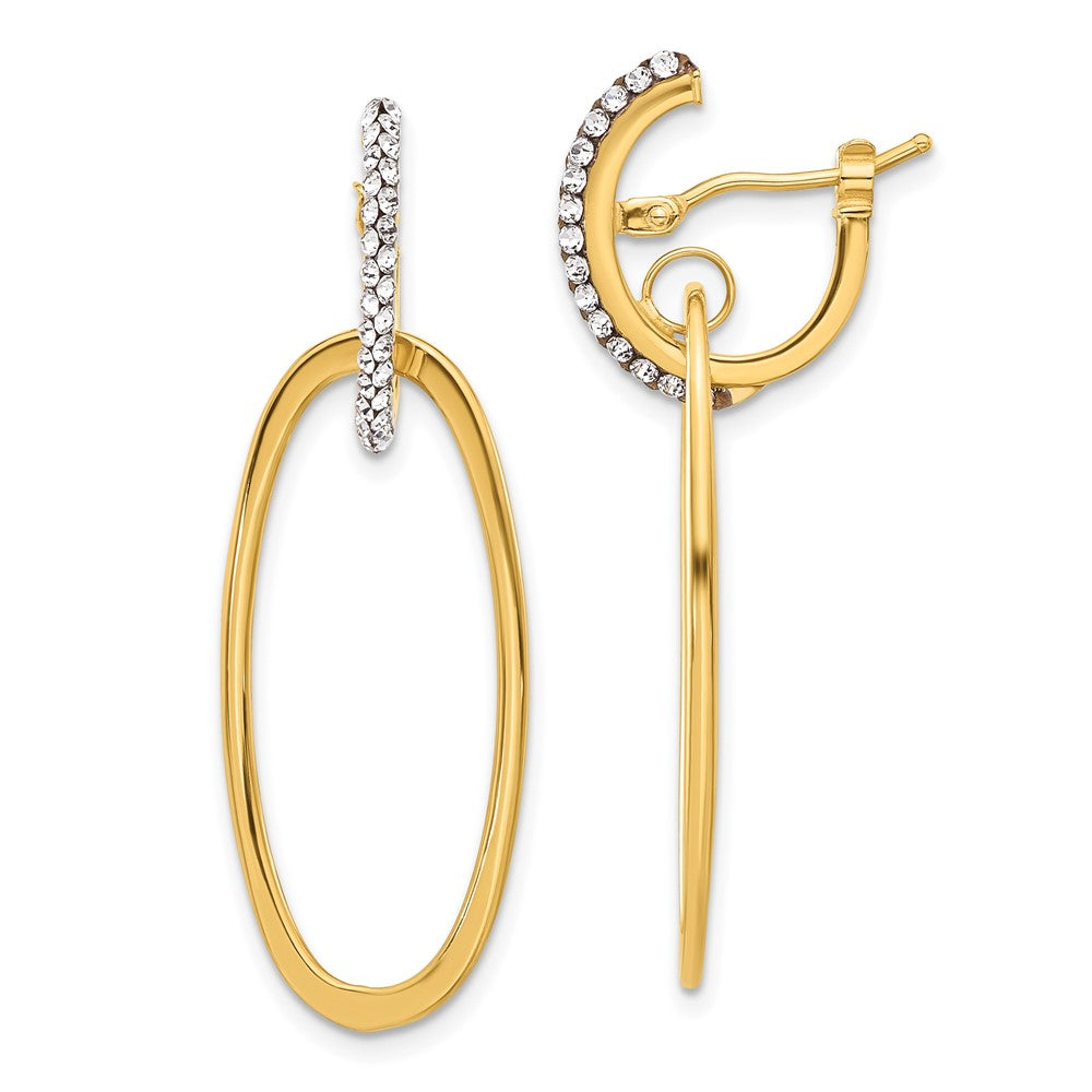 14k Yellow Gold Polished Crystal Oval Hoop Earrings