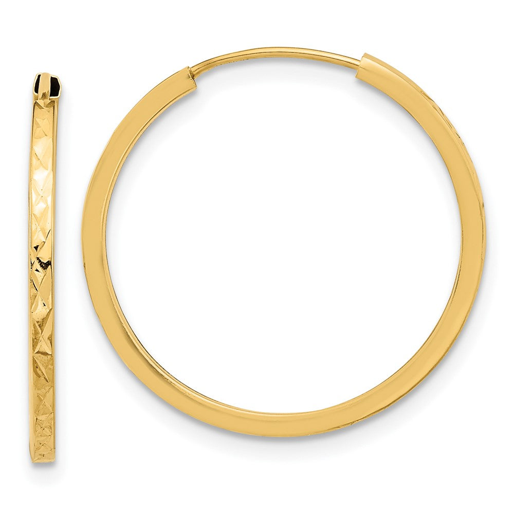 14k Yellow Gold Diamond-cut Endless Hoop Earrings