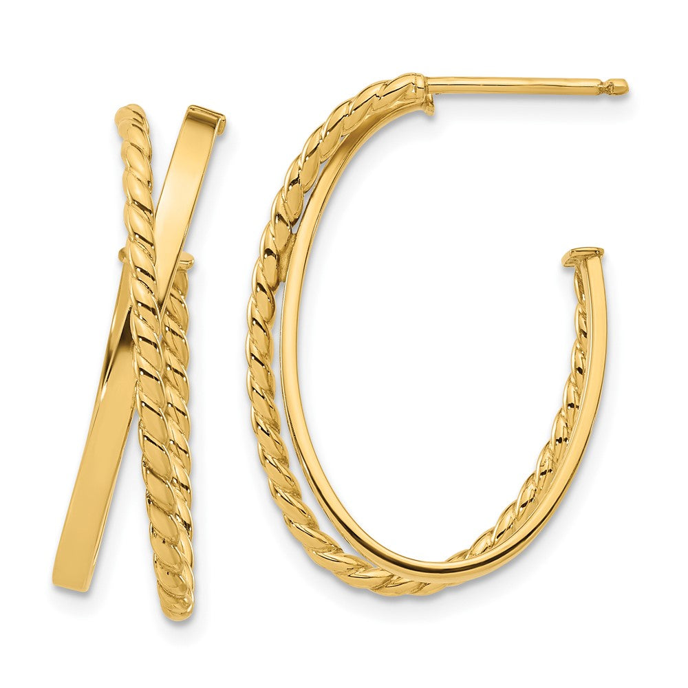 14k Yellow Gold Polished and Twist J-Hoop Earrings