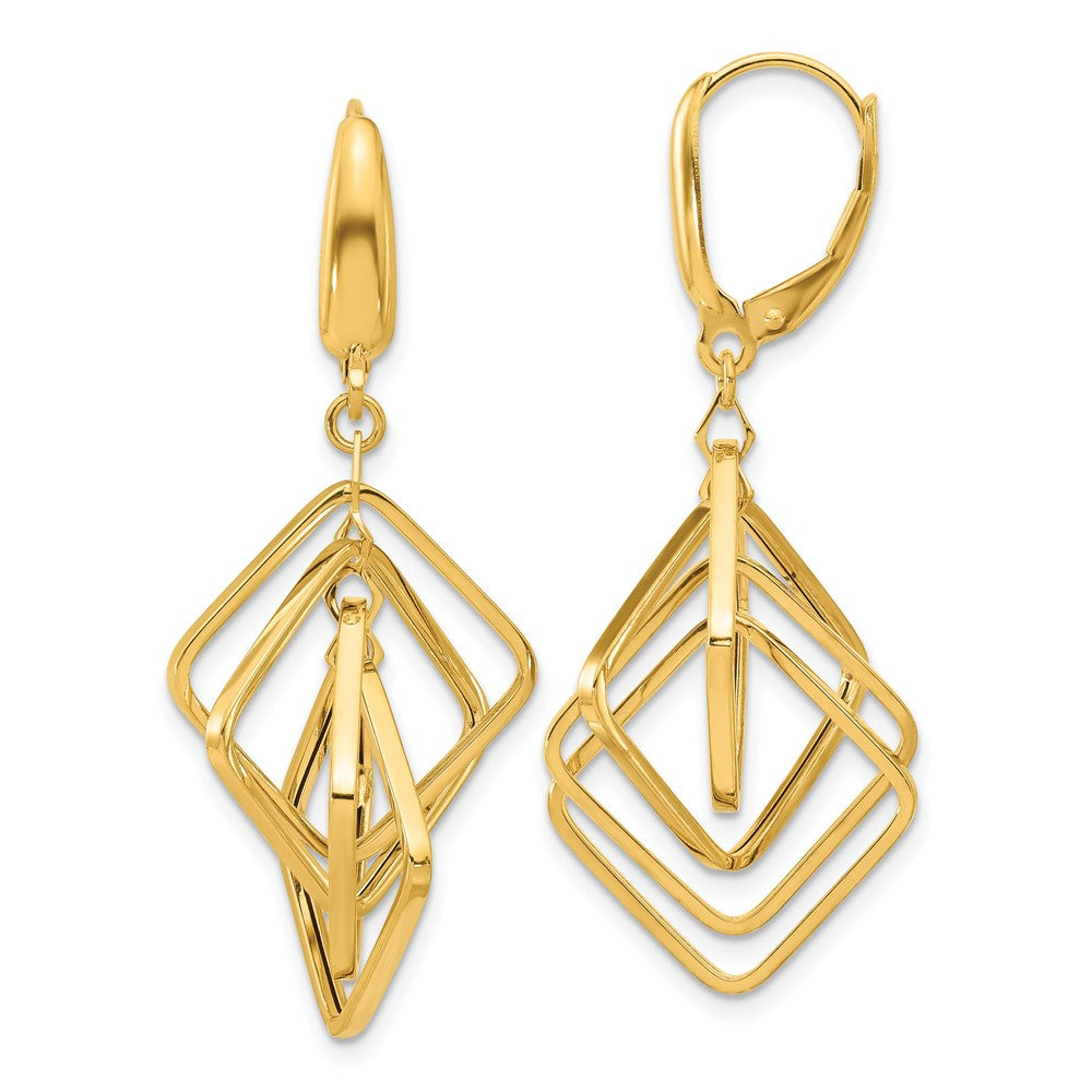 14k Yellow Gold Polished Squares Dangle Earrings