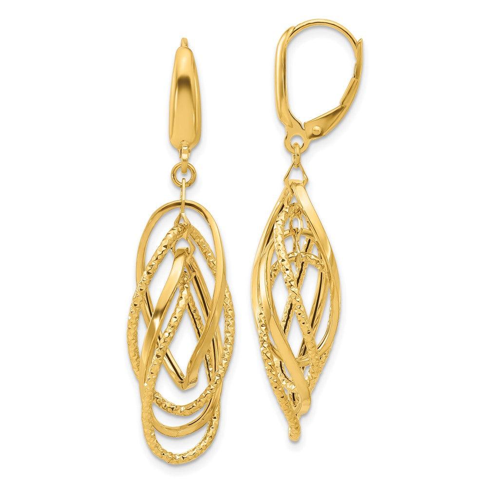 14k Yellow Gold Polished and Textured Ovals Dangle Earrings