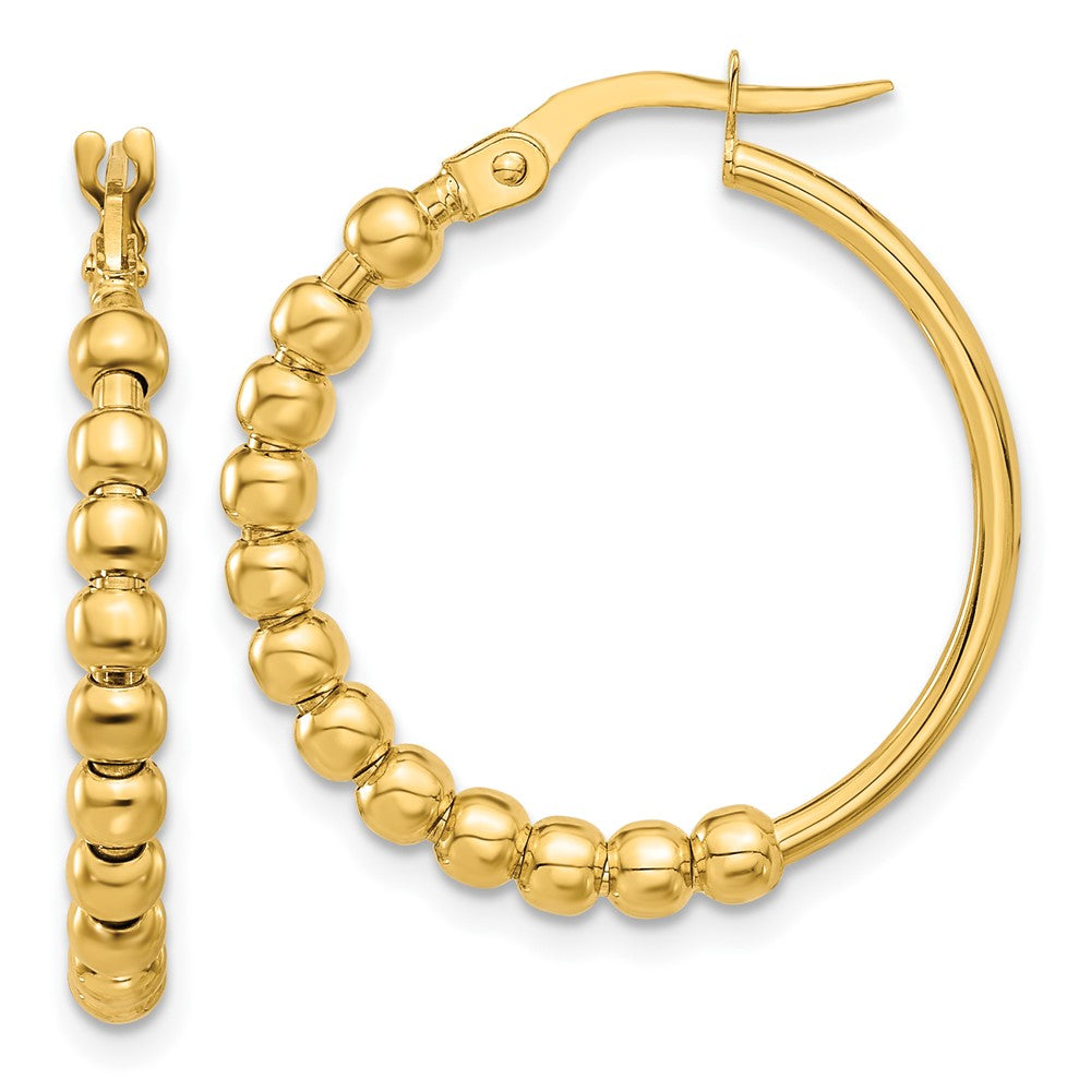 14k Yellow Gold Polished Beaded Hoop Earrings