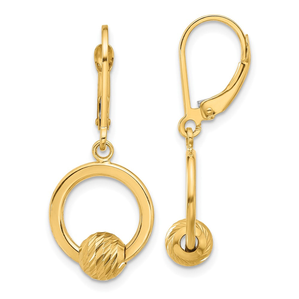 14k Yellow Gold Polished and Diamond-cut Beads Leverback Dangle Earrings