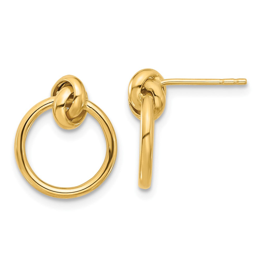 14k Yellow Gold Polished Knot Circle Drop Stud Earrings