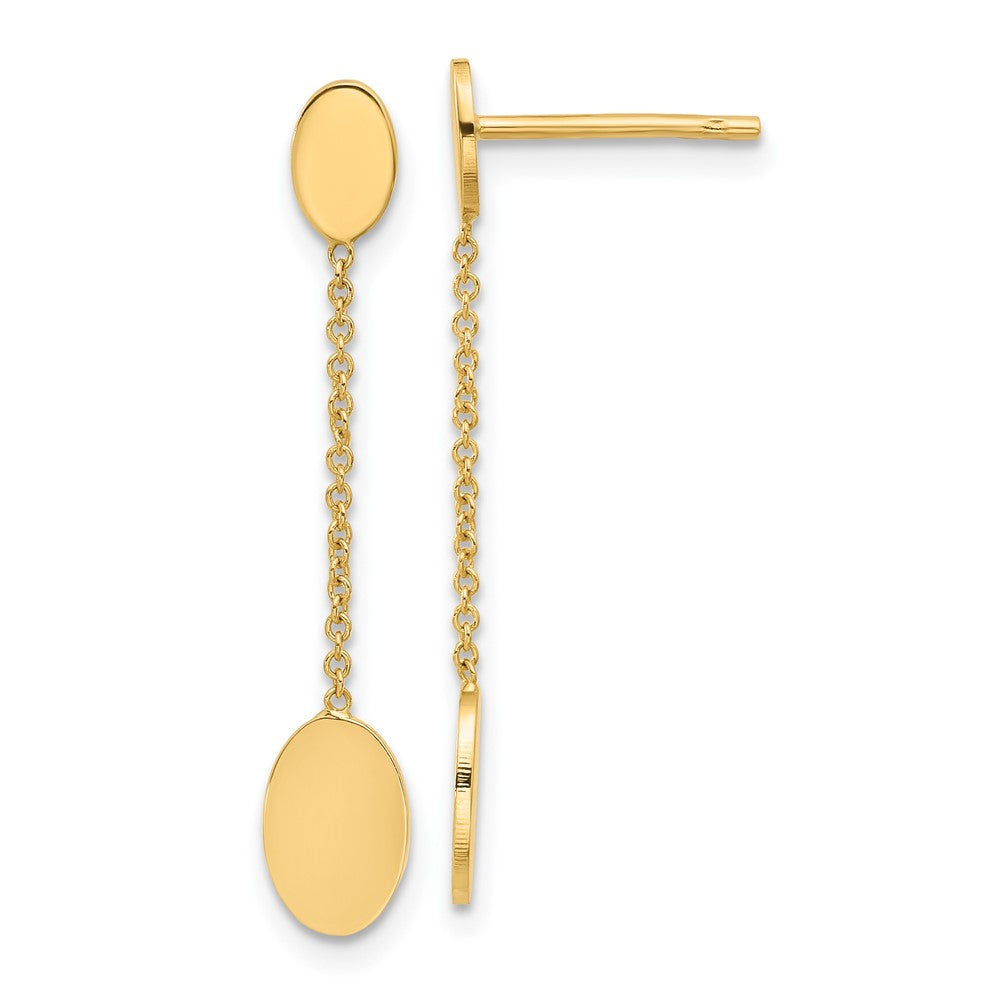 14k Yellow Gold Polished Oval Discs Dangle Earrings
