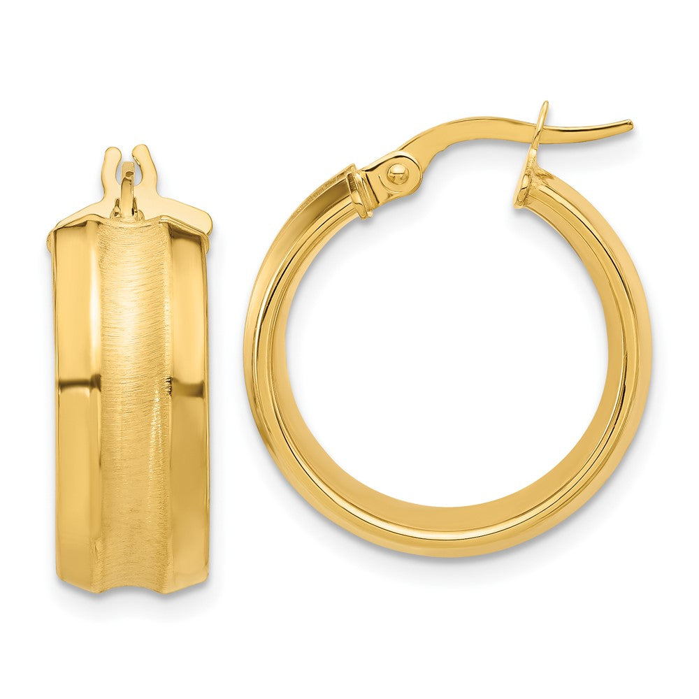 14k Yellow Gold Polished and Brushed Hoop Earrings