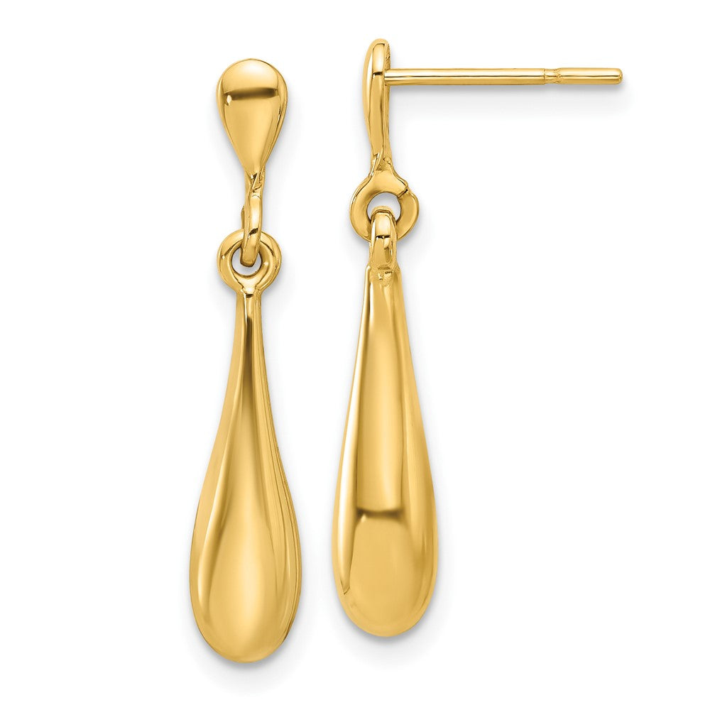 14k Yellow Gold Polished Teardrop Post Dangle Earrings