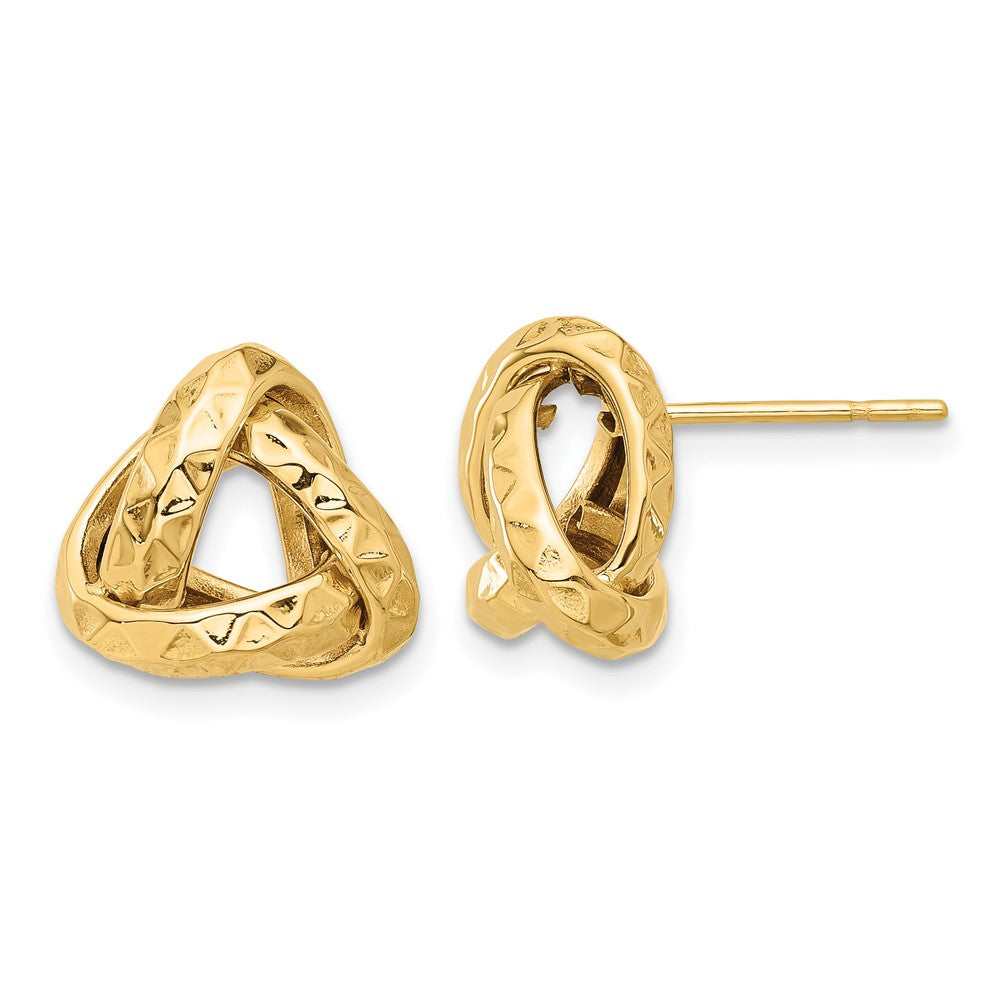 14k Yellow Gold Polished and Diamond-cut Triangle Love Knot Stud Earrings