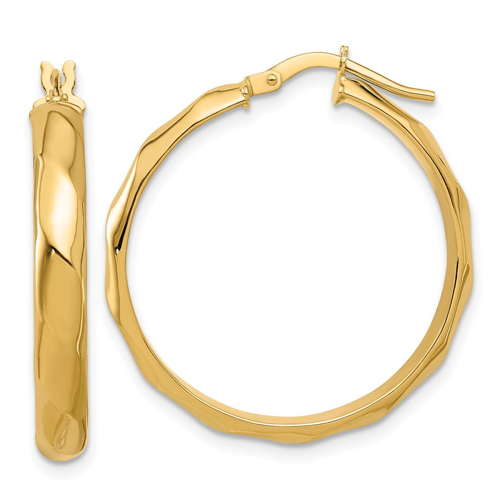 14k Yellow Gold Polished Twisted Round Hoop Earrings
