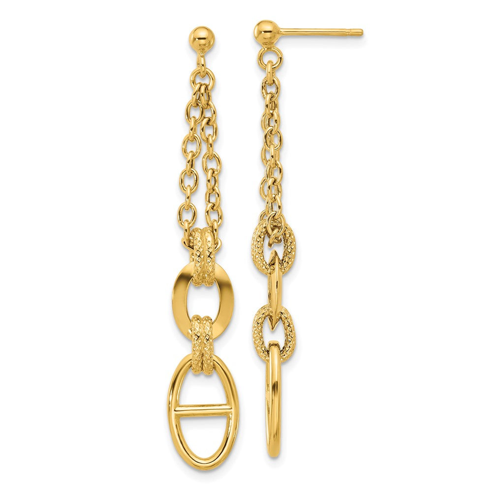 14k Yellow Gold Polished and Textured Dangle Earrings