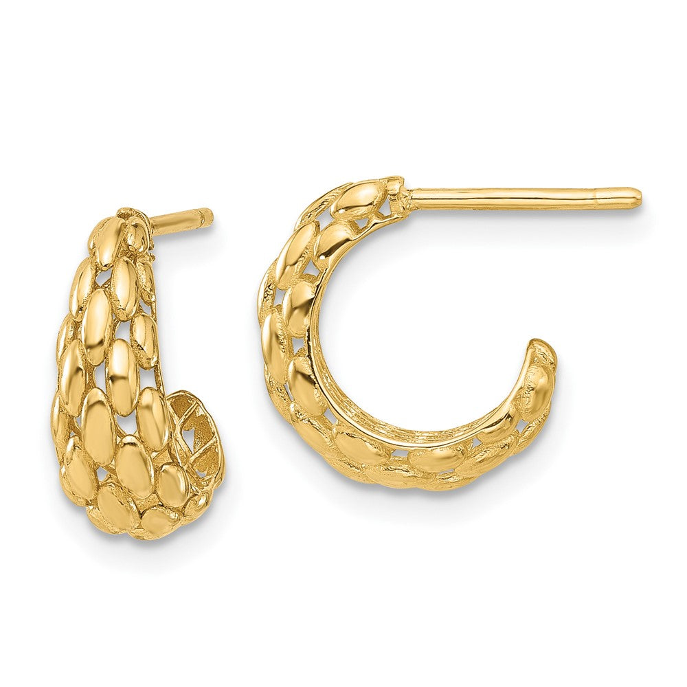 14k Yellow Gold Polished and Textured J-Hoop Earrings