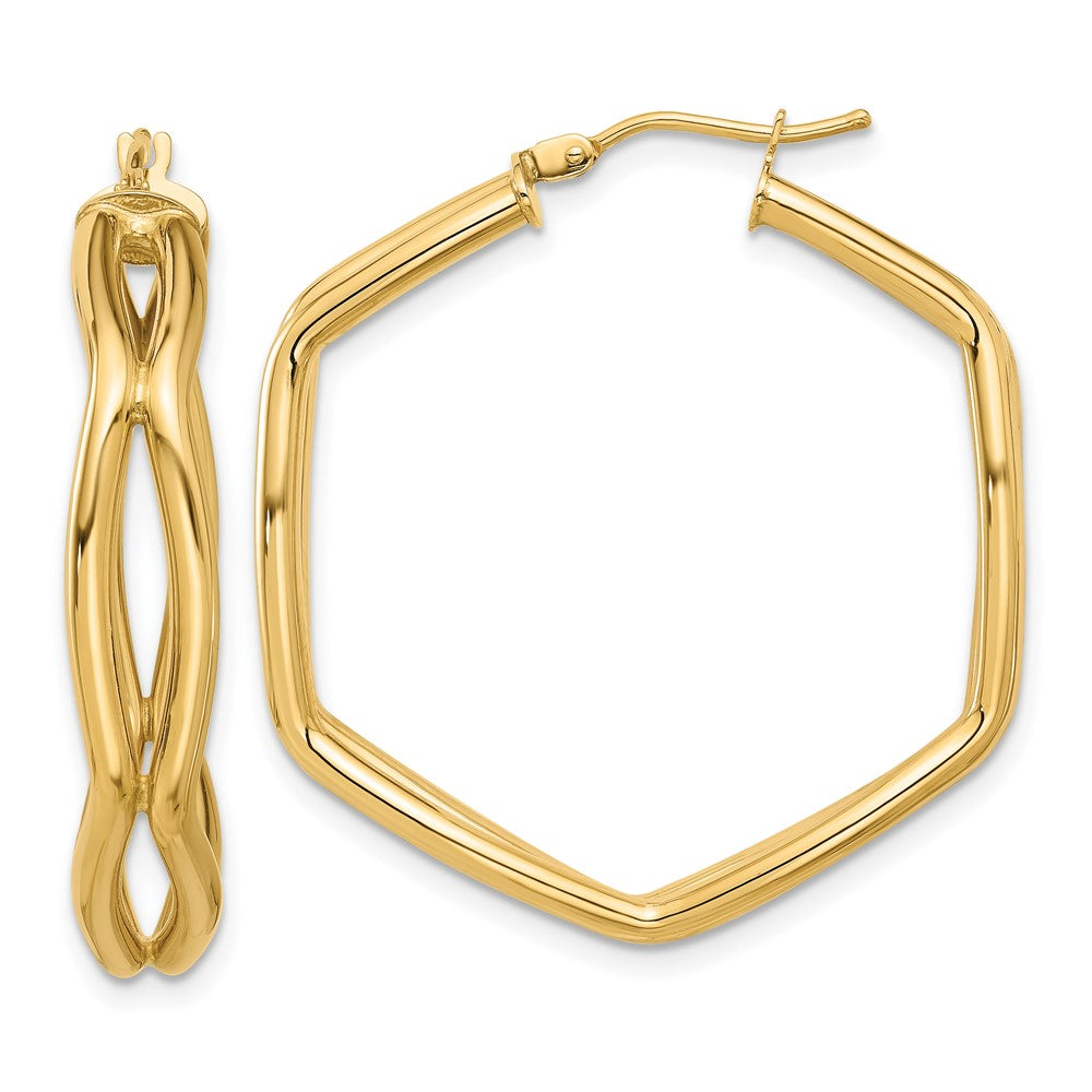 14k Yellow Gold Polished Geometric Hoop Earrings