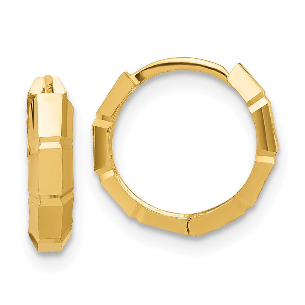 14k Yellow Gold Polished and Diamond-cut Huggie Hoop Earrings