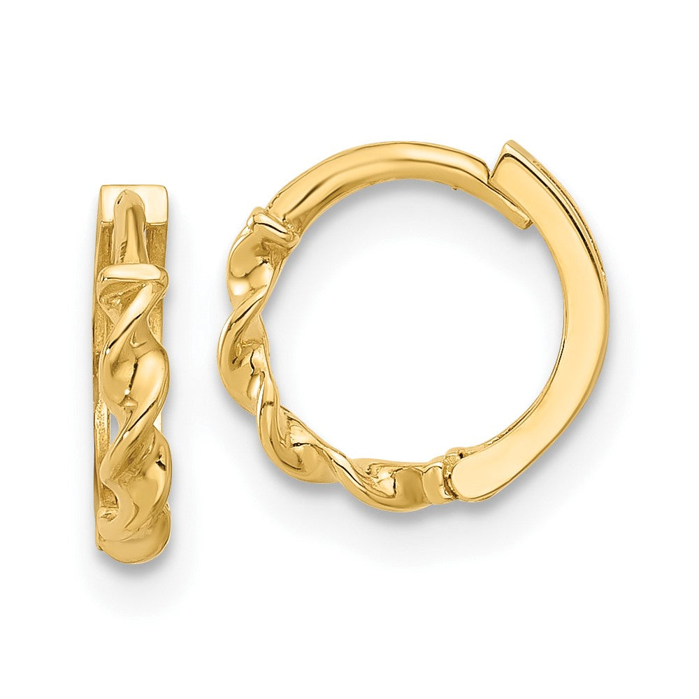 14k Yellow Gold Polished Twisted Huggie Hoop Earrings