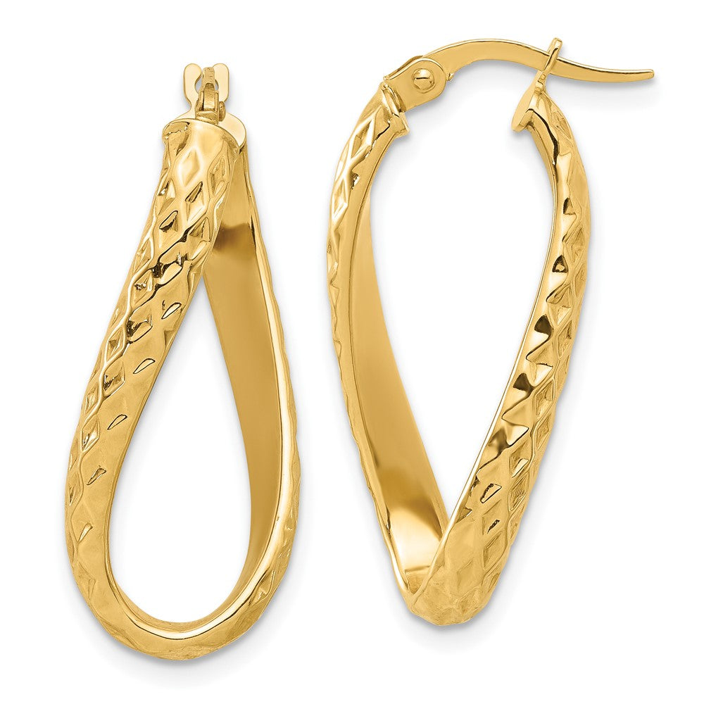 14k Yellow Gold Polished and Diamond-cut Twist Hoop Earrings