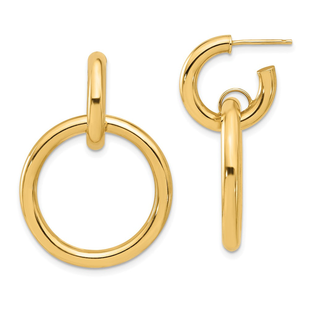 14k Yellow Gold Polished Circle Dangle Hoop Earrings