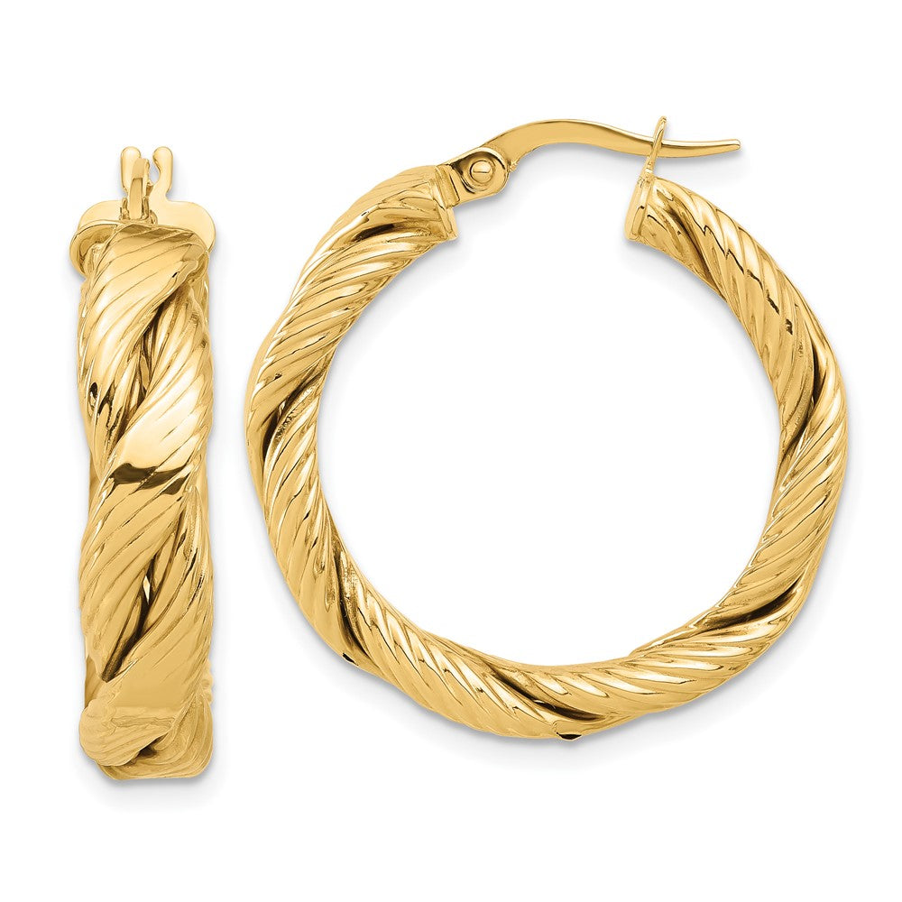 14k Yellow Gold Polished and Textured Braided Hoop Earrings