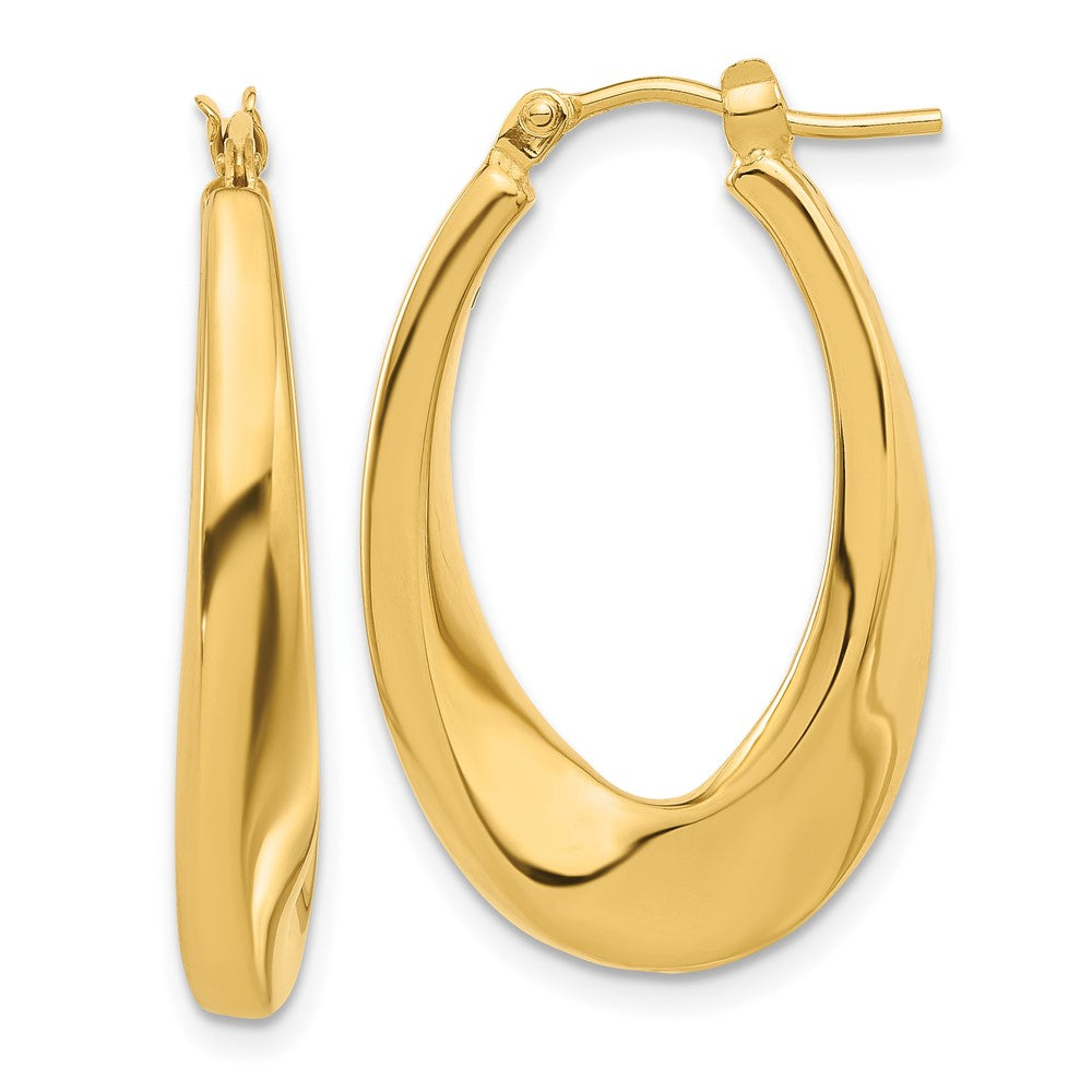 14k Yellow Gold Polished Hollow Oval Twist Hoop Earrings