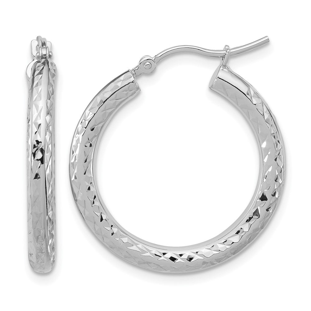 14k Gold Diamond-cut 3mm Round Hoop Earrings L-25 mm, W-25 mm
