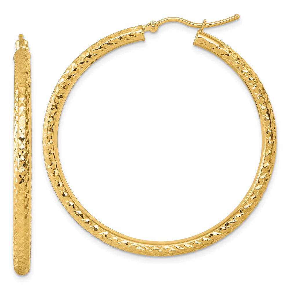 14k Yellow Gold Diamond-cut 3mm Round Hoop Earrings
