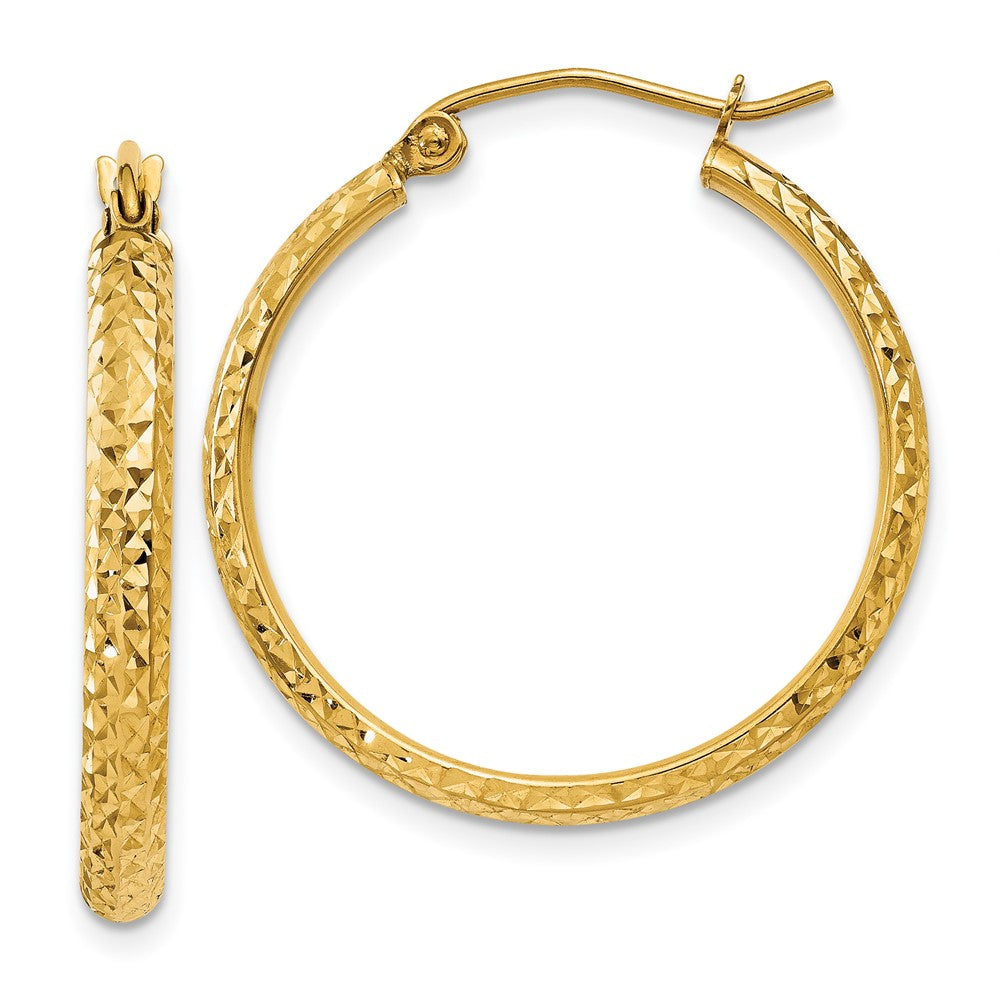 14k Yellow Gold Diamond-Cut 2.8x25mm Hollow Hoop Earrings