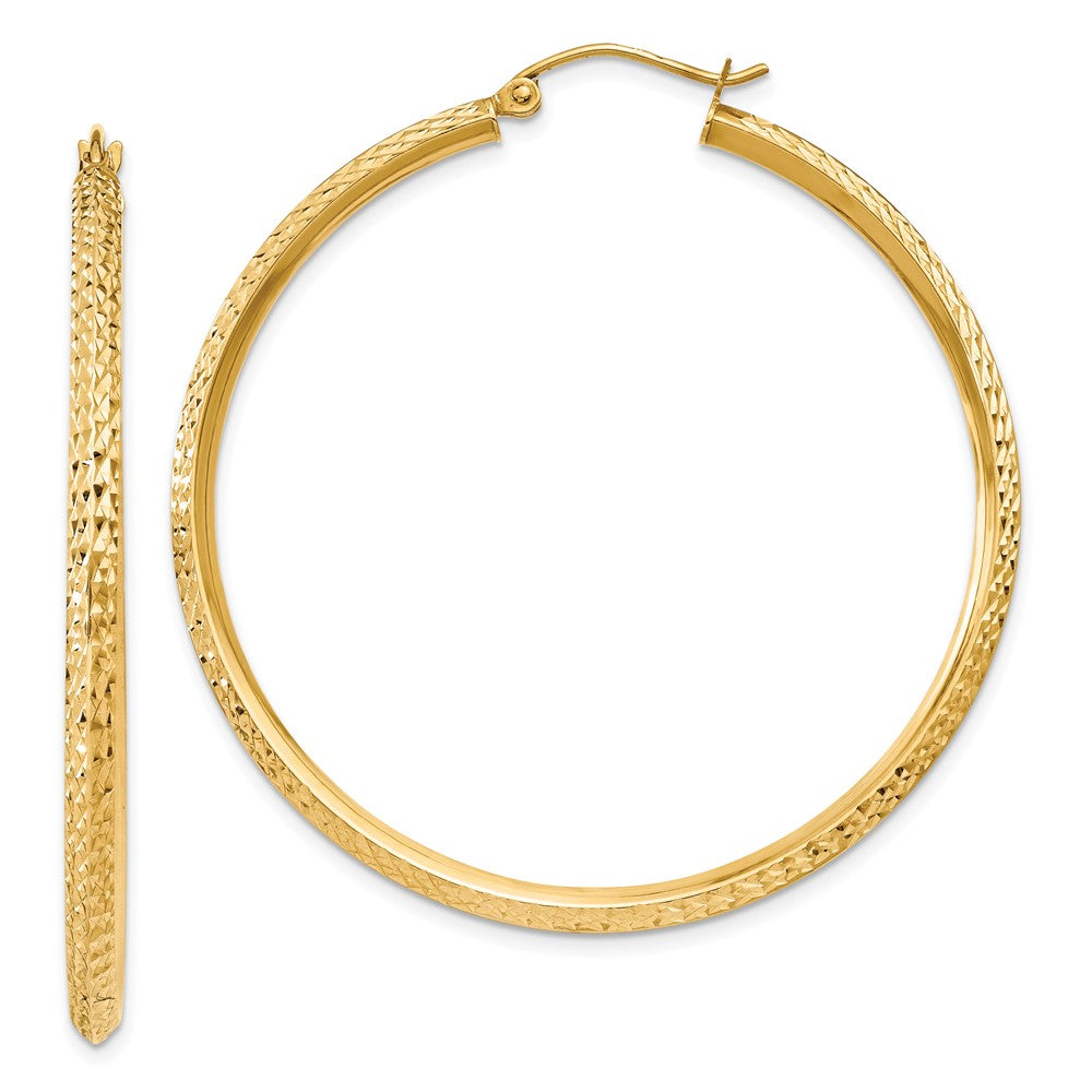 14k Yellow Gold Knife Edge Diamond-Cut Hollow Hoop Earrings