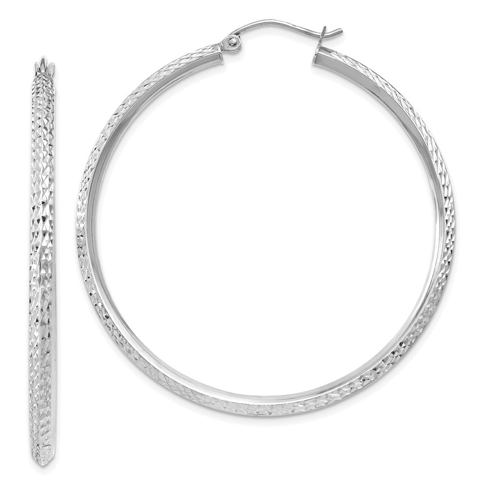 14k White Gold Knife Edge Diamond-Cut Hollow Hoop Earrings
