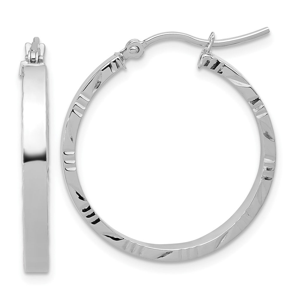 14k White Gold Diamond-Cut Edge Medium 3mm Polished Hoop Earrings