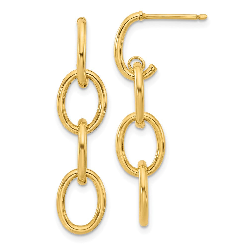 14k Yellow Gold Polished Triple Circle Link Dangle Earrings