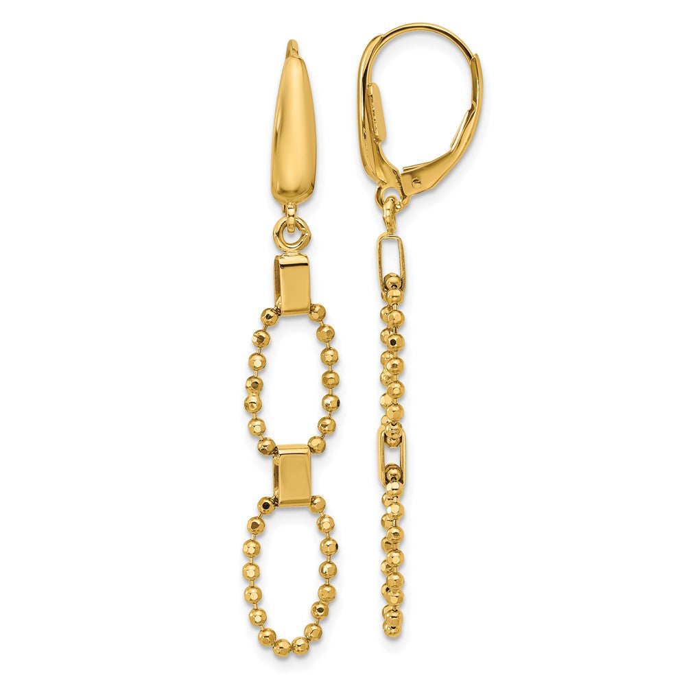 14k Yellow Gold Polished Diamond-Cut Beaded Link Dangle Leverback Dangle Earrings