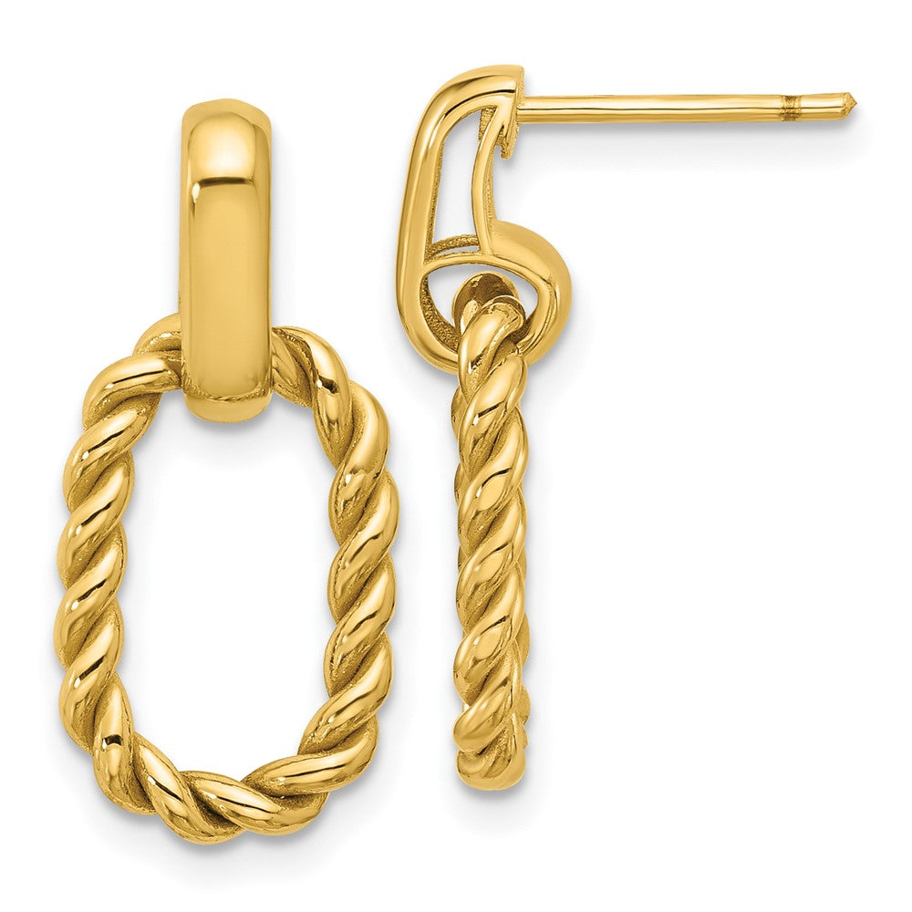 14k Yellow Gold Polished and Twisted Oval Link Dangle Earrings