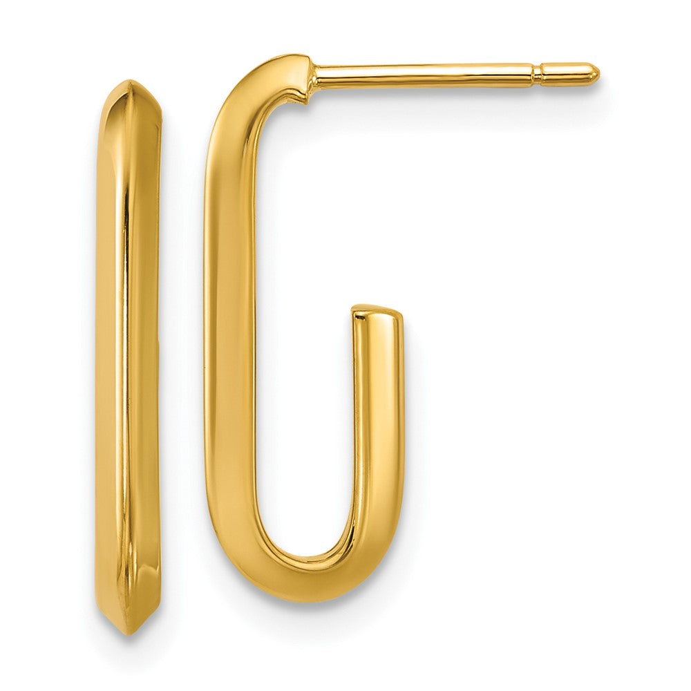 14k Yellow Gold Polished Knife Edge Oval Post J-Hoop Earrings
