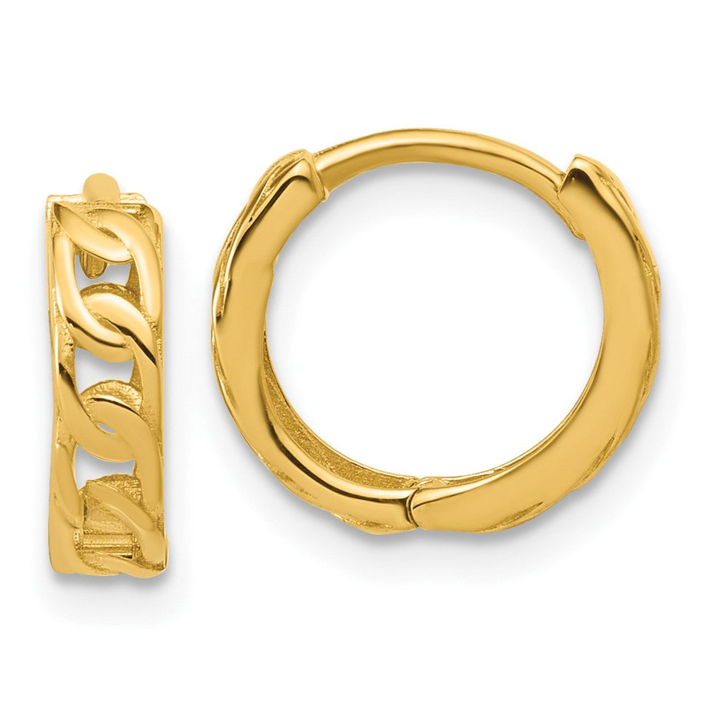 14k Yellow Gold Polished Link Pattern Huggie Hoop Earrings