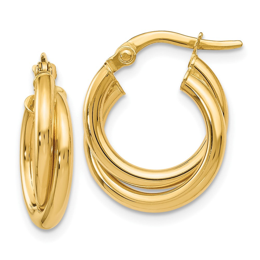 14k Yellow Gold Polished Twisted Double Hoop Earrings