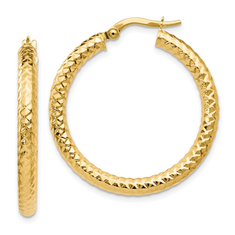14k Yellow Gold ForeverLite Polished and Textured Hoop Earrings