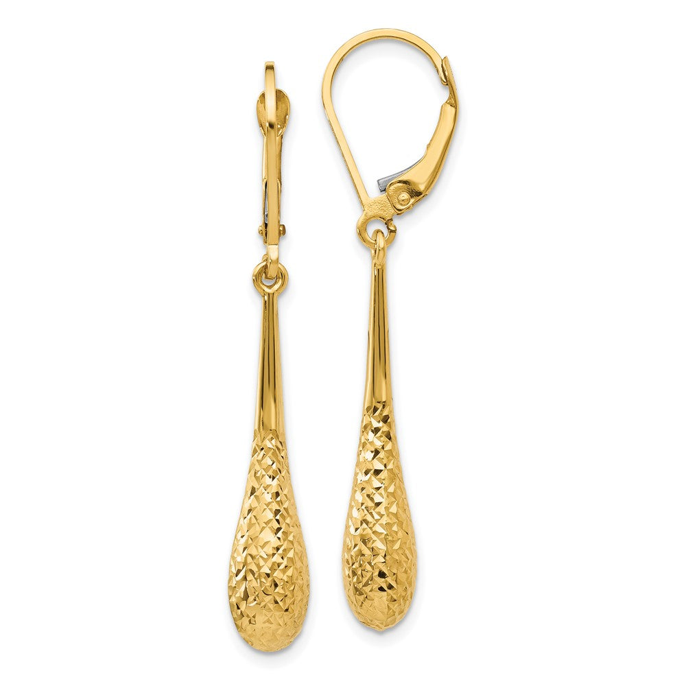 14k Yellow Gold Diamond-Cut Leverback Dangle Earrings