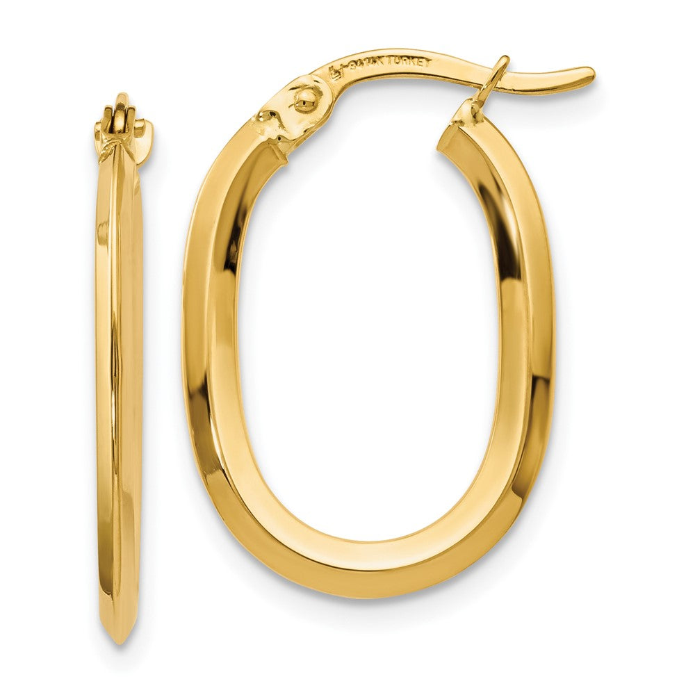 14k Yellow Gold Polished Oval Hinged Hoop Earrings